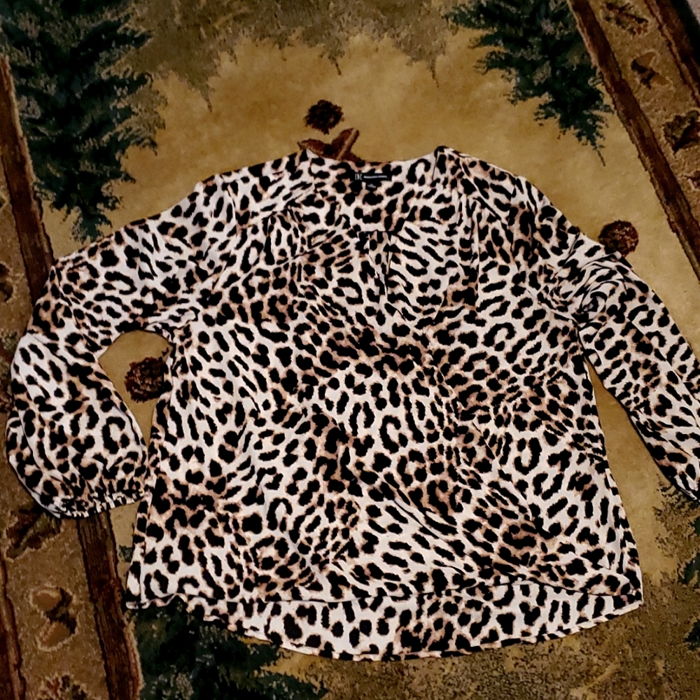 Inc Animal Print Dress Shirt Sz L